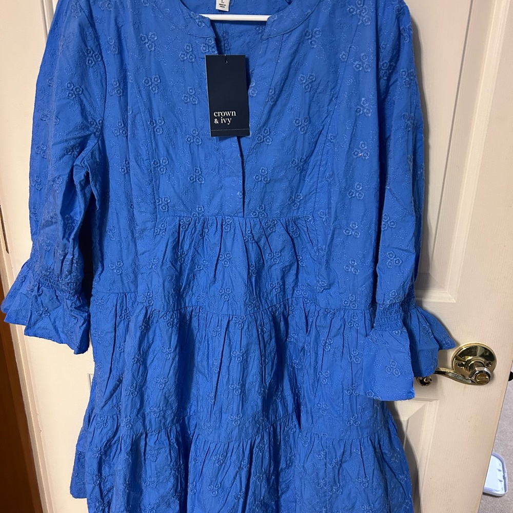 NWT Crown & Ivy Royal Blue Eyelet Tiered Dress